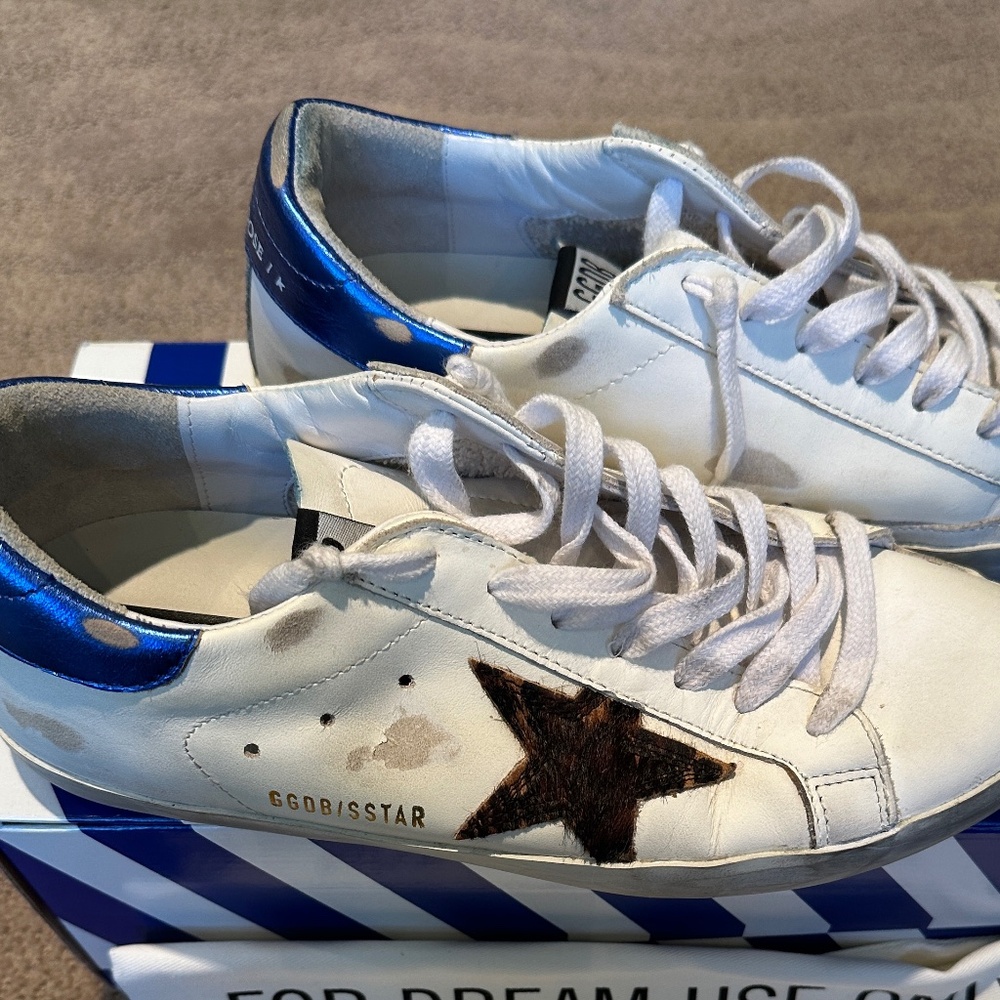 🐆Golden Goose Superstar Sneakers White Leather With Leopard Star - Size 39🐆
